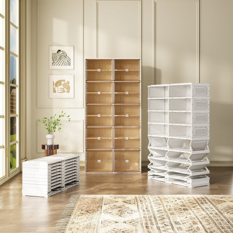 10 Tier Shoe Cabinet for Small Spaces with Doors | ANTBOX for bedroom organization - 3 - min easy setup Foldable Shoe Cabinet / High Capacity Shoe Organizer by antbox - storage