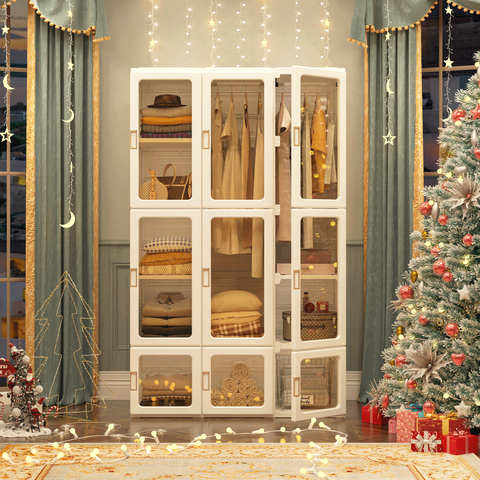 Wardrobe Closet 15 grids 9 doors 2 hangers