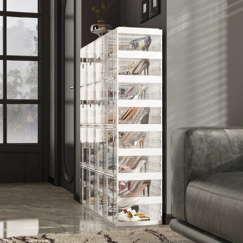 shoe box with transparent  side panel 8 Tiers 16 Pairs, Clear