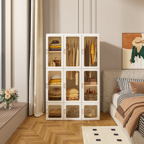 Wardrobe Closet 15 grids 9 doors 2 hangers