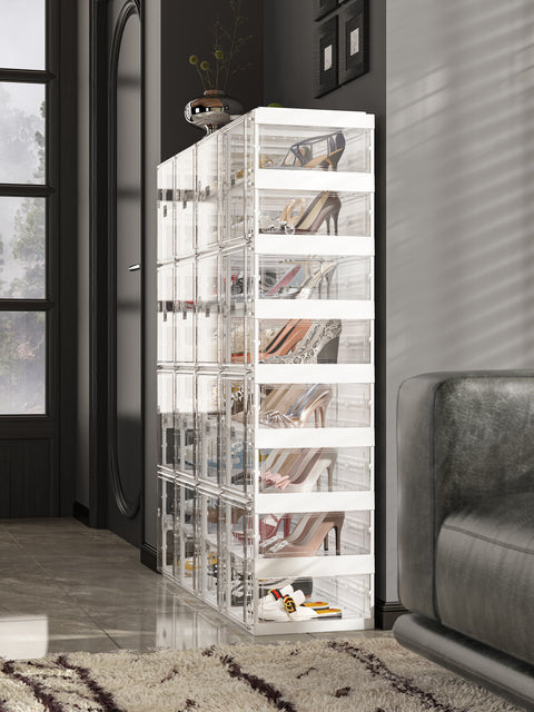 shoe box with transparent  side panel 8 Tiers 16 Pairs, Clear