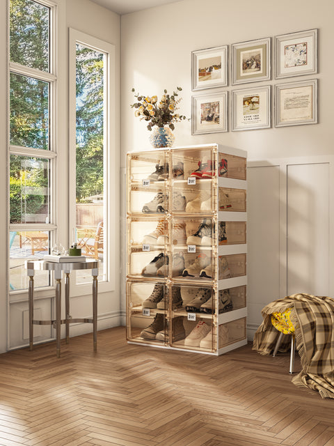 shoe box with transparent  side panel 6 Tiers 12 Pairs, Brown