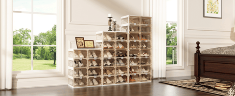 shoe box with transparent  side panel 8 Tiers 16 Pairs, Brown