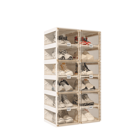shoe box with transparent  side panel 6 Tiers 12 Pairs, Brown