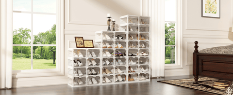 shoe box with transparent  side panel 4 Tiers 8 Pairs, Clear