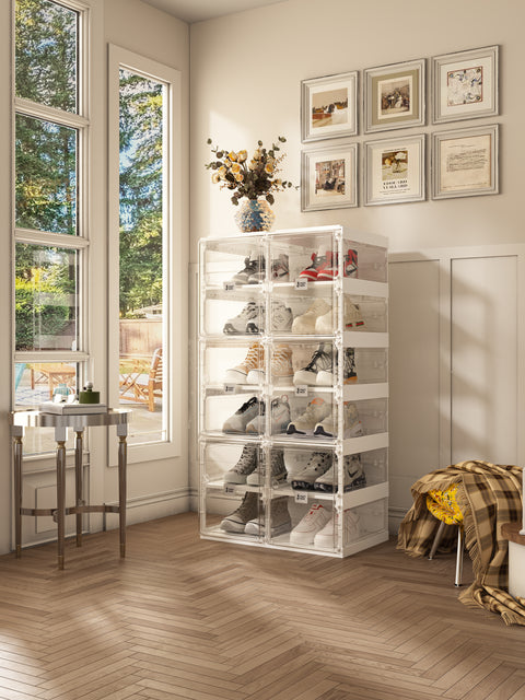 shoe box with transparent  side panel 6 Tiers 12 Pairs, Clear