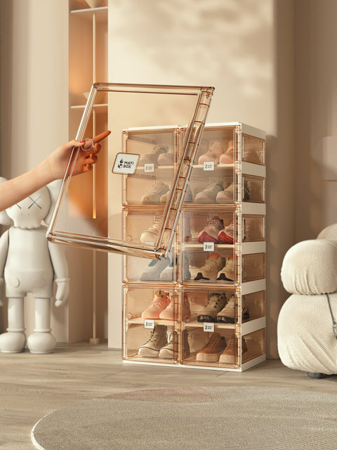 shoe box with transparent  side panel 6 Tiers 12 Pairs, Brown