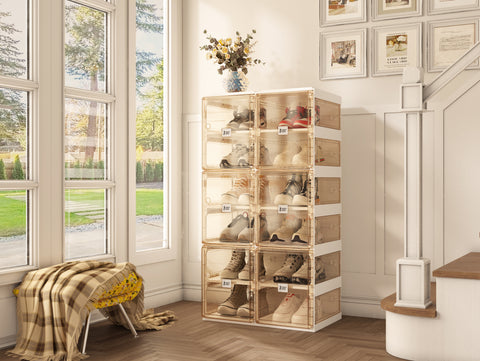 shoe box with transparent  side panel 6 Tiers 12 Pairs, Brown