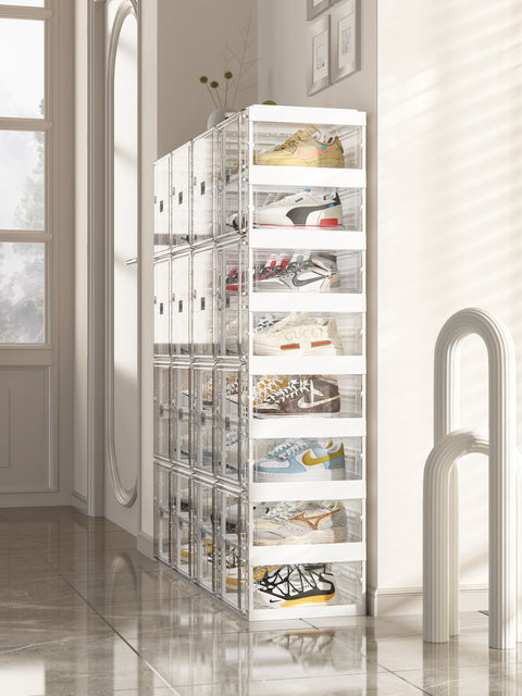 shoe box with transparent  side panel 8 Tiers 16 Pairs, Clear