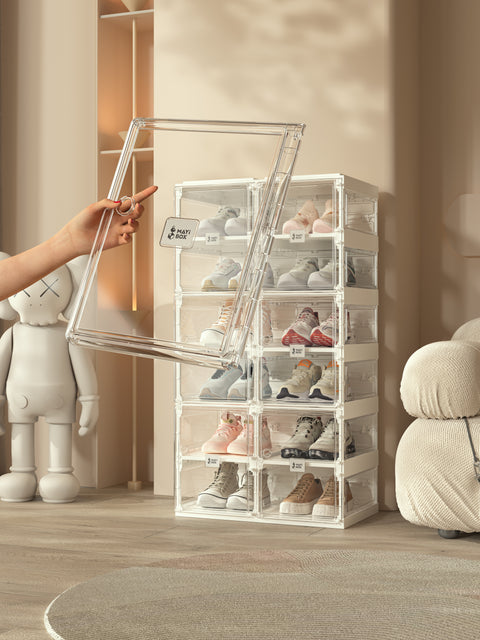 shoe box with transparent  side panel 6 Tiers 12 Pairs, Clear