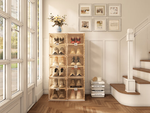 shoe box with transparent  side panel 6 Tiers 12 Pairs, Brown