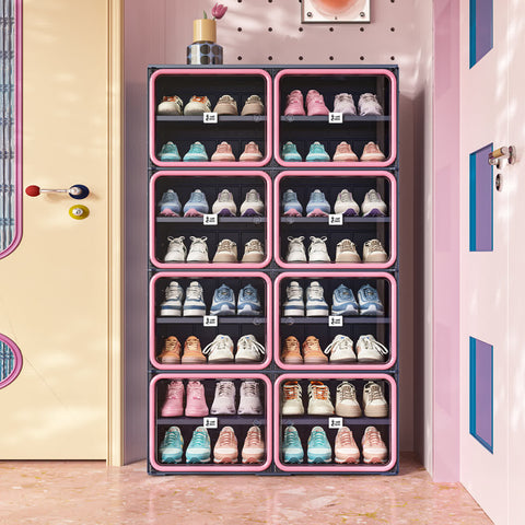 6/8/10 Tier Shoe Cabinet for Small Spaces – Pink & Blue for bedroom organization - 3 - min easy setup Foldable Shoe Cabinet / High Capacity Shoe Organizer by antbox - storage