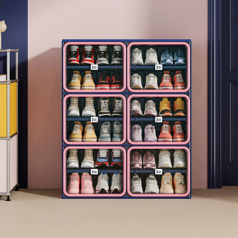 6/8/10 Tier Shoe Cabinet for Small Spaces – Pink & Blue for bedroom organization - 3 - min easy setup Foldable Shoe Cabinet / High Capacity Shoe Organizer by antbox - storage