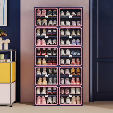 6/8/10 Tier Shoe Cabinet for Small Spaces – Pink & Blue for bedroom organization - 3 - min easy setup Foldable Shoe Cabinet / High Capacity Shoe Organizer by antbox - storage