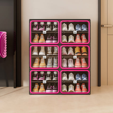 6/8/10 Tier Shoe Cabinet for Small Spaces – Red & Black for bedroom organization - 3 - min easy setup Foldable Shoe Cabinet / High Capacity Shoe Organizer by antbox - storage