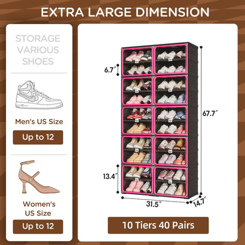 6/8/10 Tier Shoe Cabinet for Small Spaces – Red & Black for bedroom organization - 3 - min easy setup Foldable Shoe Cabinet / High Capacity Shoe Organizer by antbox - storage