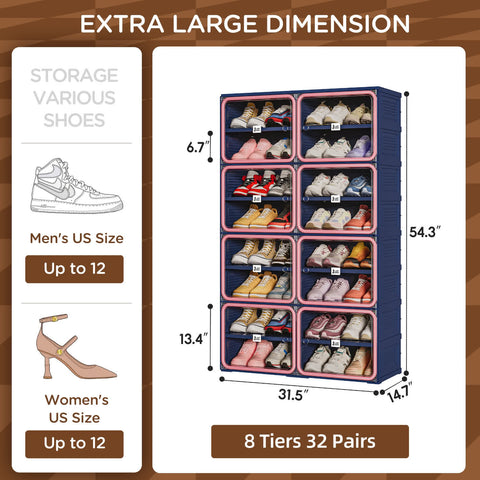 6/8/10 Tier Shoe Cabinet for Small Spaces with Doors – Pink & Blue Foldable Stackable Shoe Organizer | ANTBOX for bedroom organization - 3 - min easy setup Foldable Shoe Cabinet / High Capacity Shoe Organizer by antbox - storage