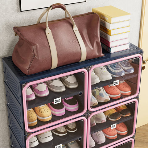 6/8/10 Tier Shoe Cabinet for Small Spaces with Doors – Pink & Blue Foldable Stackable Shoe Organizer | ANTBOX for bedroom organization - 3 - min easy setup Foldable Shoe Cabinet / High Capacity Shoe Organizer by antbox - storage