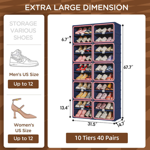6/8/10 Tier Shoe Cabinet for Small Spaces with Doors – Pink & Blue Foldable Stackable Shoe Organizer | ANTBOX for bedroom organization - 3 - min easy setup Foldable Shoe Cabinet / High Capacity Shoe Organizer by antbox - storage