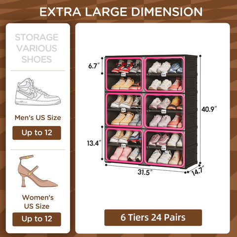6/8/10 Tier Shoe Cabinet for Small Spaces with Doors – Red & Black Foldable Stackable Shoe Organizer | ANTBOX for bedroom organization - 3 - min easy setup Foldable Shoe Cabinet / High Capacity Shoe Organizer by antbox - storage
