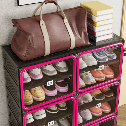 6/8/10 Tier Shoe Cabinet for Small Spaces with Doors – Red & Black Foldable Stackable Shoe Organizer | ANTBOX for bedroom organization - 3 - min easy setup Foldable Shoe Cabinet / High Capacity Shoe Organizer by antbox - storage