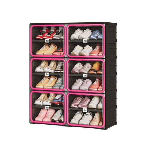 6/8/10 Tier Shoe Cabinet for Small Spaces with Doors – Red & Black Foldable Stackable Shoe Organizer | ANTBOX for bedroom organization - 3 - min easy setup Foldable Shoe Cabinet / High Capacity Shoe Organizer by antbox - storage