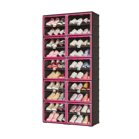 6/8/10 Tier Shoe Cabinet for Small Spaces with Doors – Red & Black Foldable Stackable Shoe Organizer | ANTBOX for bedroom organization - 3 - min easy setup Foldable Shoe Cabinet / High Capacity Shoe Organizer by antbox - storage