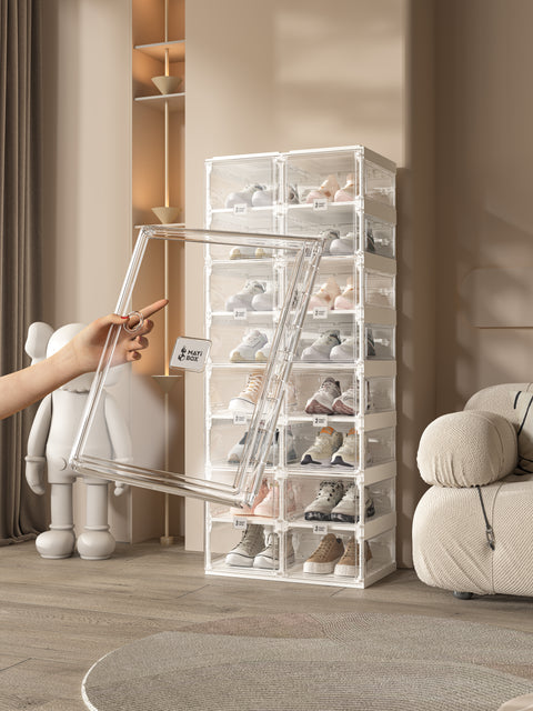 shoe box with transparent  side panel 8 Tiers 16 Pairs, Clear