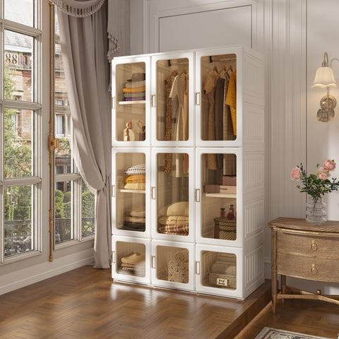 Wardrobe Closet 15 grids 9 doors 2 hangers