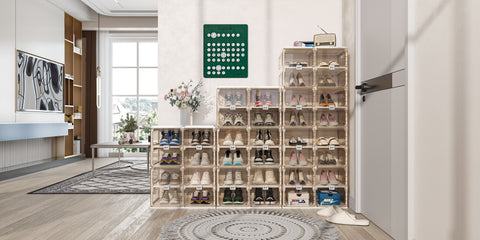 shoe box with transparent  side panel 8 Tiers 16 Pairs, Brown