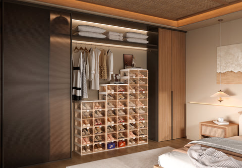 shoe box with transparent  side panel 8 Tiers 16 Pairs, Brown