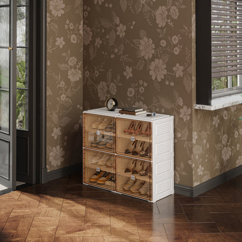 Shoe Cabinet with Lids 4 Tiers 16 Pairs,excluding boots