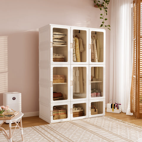 Wardrobe Closet 15 grids 9 doors 2 hangers