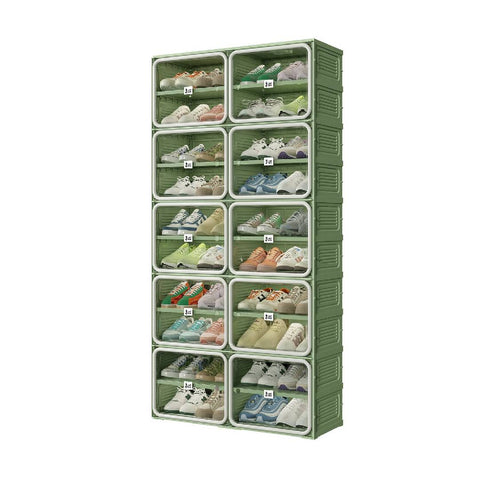 ANTBOX 10-tier green and gray shoe cabinet on transparent background