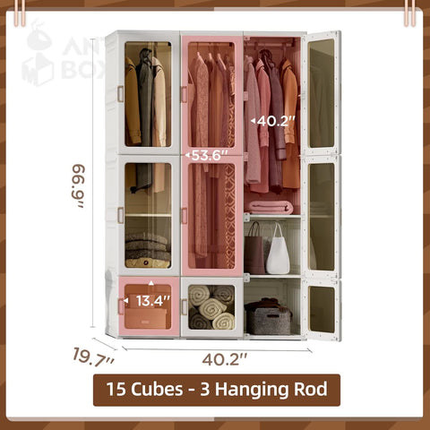 ANTBOX 3-hanging foldable wardrobe closet dimensions with hanging rods for clothes storage