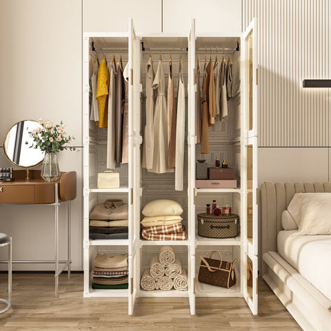 ANTBOX 3-hanging foldable wardrobe closet with doors open showing hanging clothes storage space