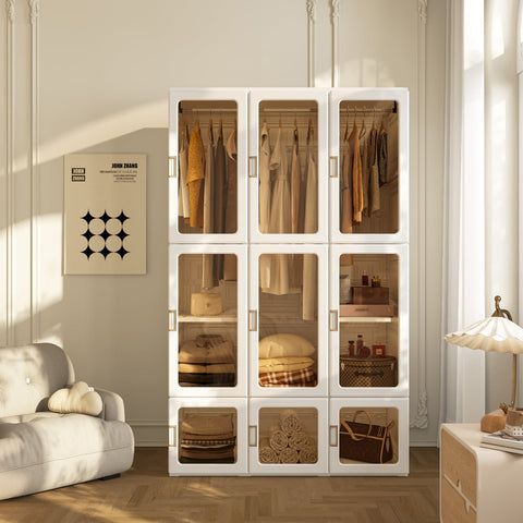 ANTBOX 3-hanging foldable wardrobe closet with hanging rods for clothes storage and organization