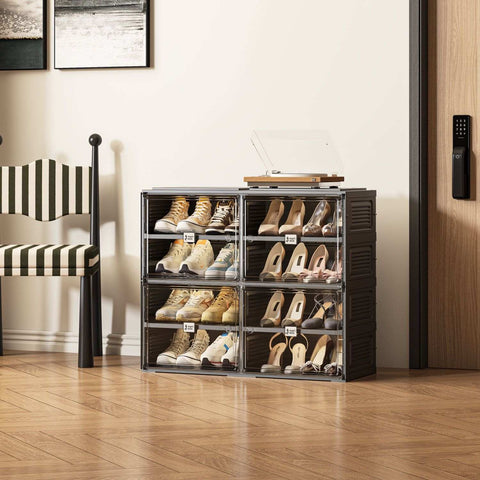 ANTBOX 4-tier black foldable shoe cabinet for small spaces