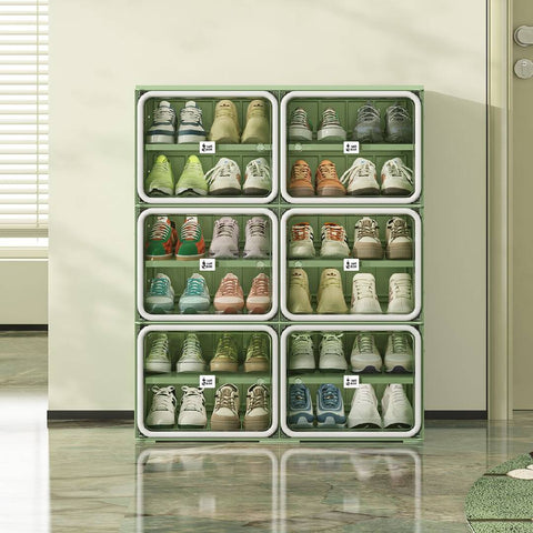 ANTBOX 6-tier green and gray shoe cabinet holding up to 24 pairs