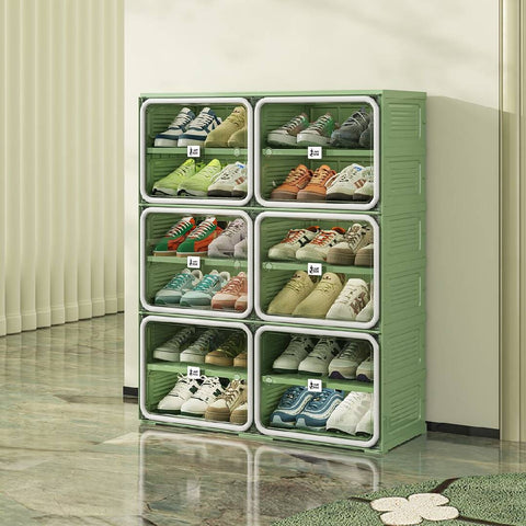ANTBOX 6-tier green and gray shoe cabinet side angle view
