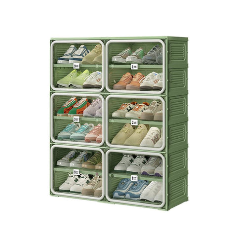 ANTBOX 6-tier green and gray shoe cabinet on transparent background