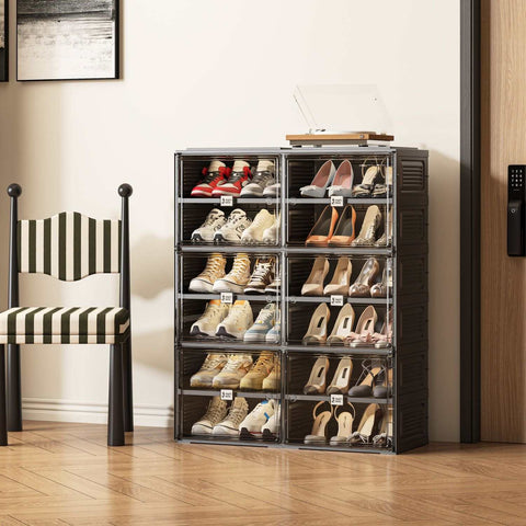 ANTBOX 6-tier black foldable shoe cabinet for shoes and small spaces