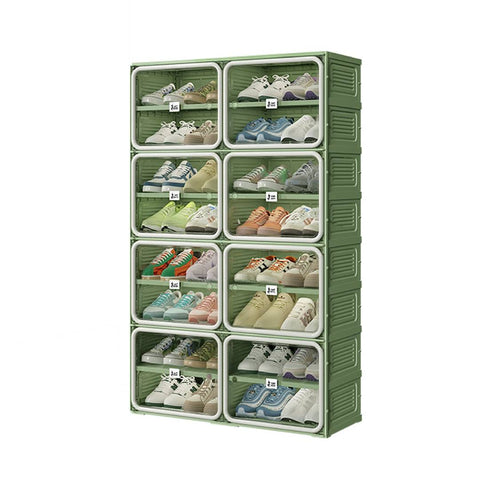 ANTBOX 8-tier green and gray shoe cabinet on transparent background