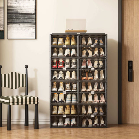 ANTBOX 8-tier black foldable shoe cabinet for small spaces