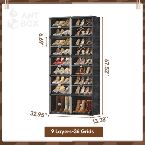ANTBOX 9/10 Tier Foldable Shoe Cabinet with Doors for bedroom organization - 3 - min easy setup Shoe Cabinet / Modular Shoe Storage by antbox - storage