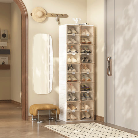 ANTBOX brown 10-layer foldable stackable shoe box, dustproof modular organizer storing up to 20 pairs of shoes