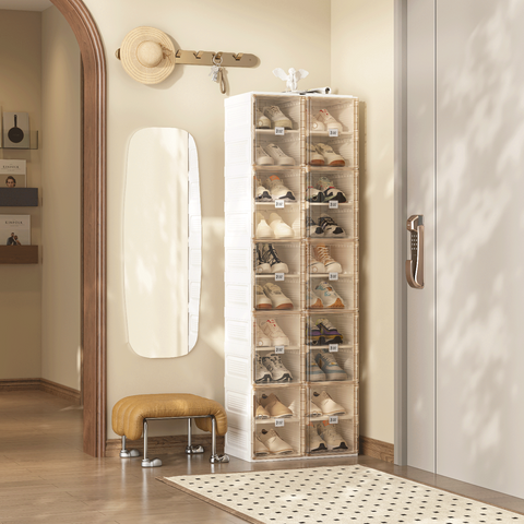 ANTBOX brown 10-layer foldable stackable shoe box, dustproof modular organizer storing up to 20 pairs of shoes