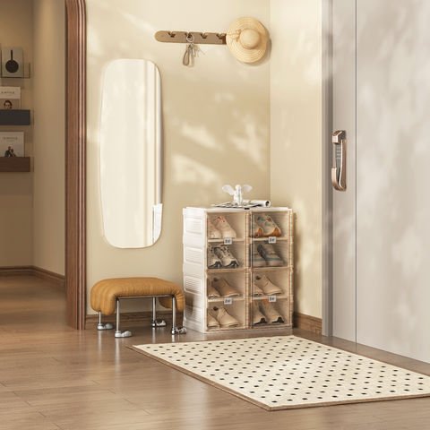 ANTBOX brown 4-layer foldable stackable shoe box, dustproof modular organizer storing up to 8 pairs of shoes