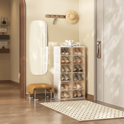 ANTBOX brown 6-layer foldable stackable shoe box, dustproof modular organizer storing up to 12 pairs of shoes