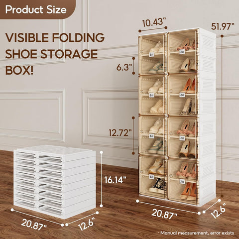 ANTBOX brown 8-layer double-row shoe box dimensions, height, width, and depth for 16 pairs of shoes